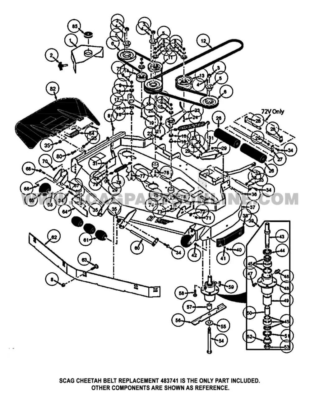 scag tiger cat 52 deck belt diagram