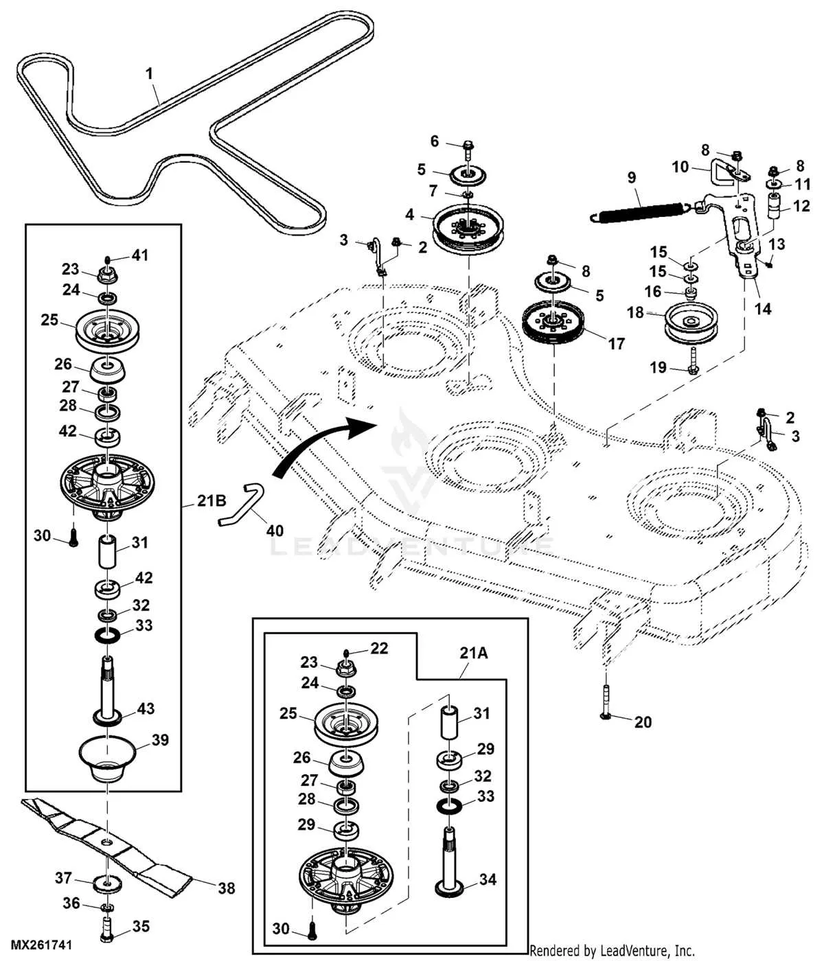 john deere 54 in mower deck belt diagram