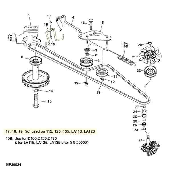 john deere d100 deck belt diagram