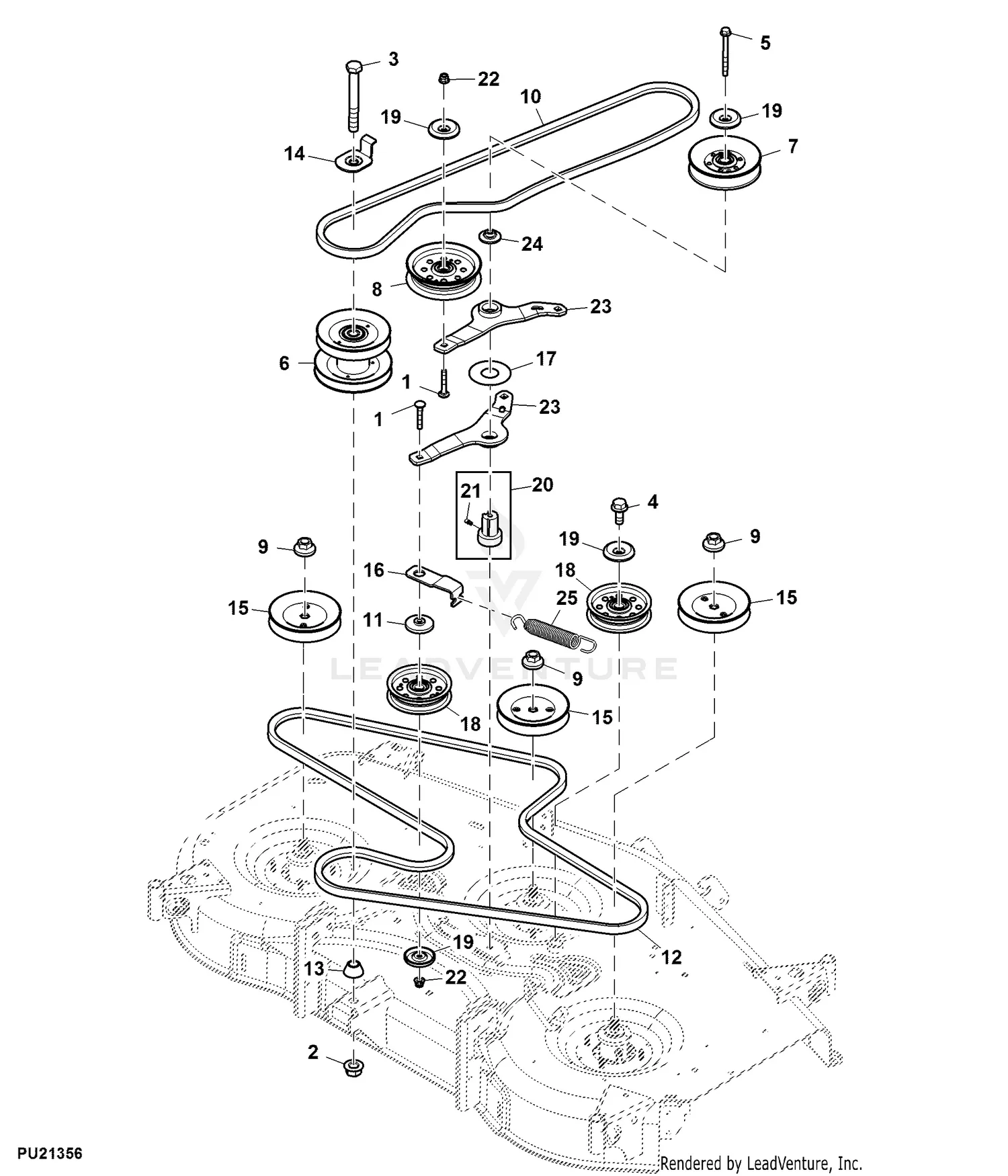 john deere x350 transmission drive belt diagram
